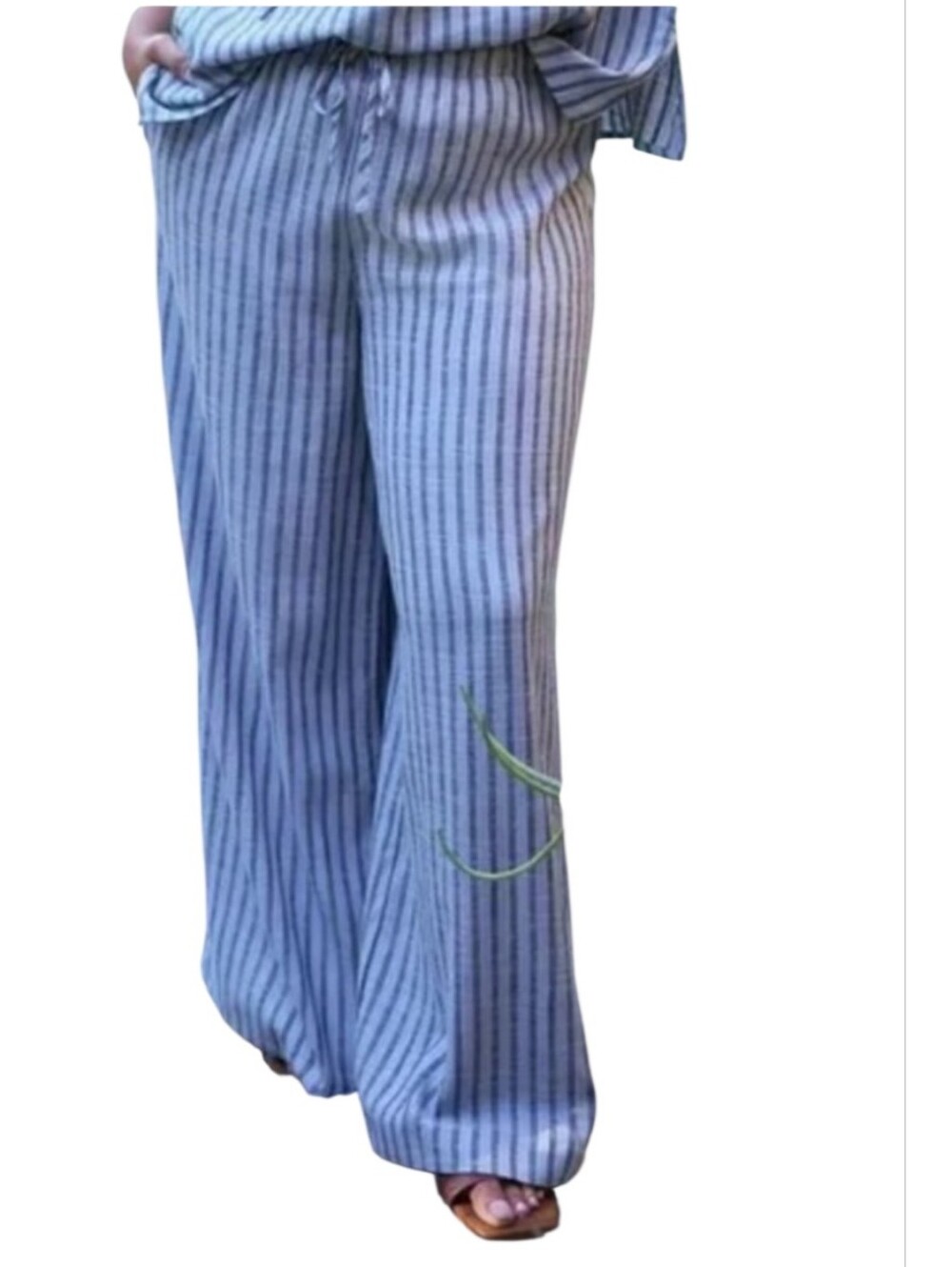 torrid Belle Isle Linen Blnd Striped Pull-on Wide-Leg Drawstring Pants Coastal